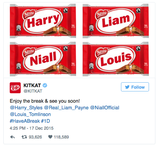 Как KitKat получил самый популярный твит благодаря One Direction